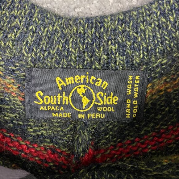 American South Side Alpaca Wool Poncho Made in Peru Green Shawl Shrug Sweater - Picture 2 of 8